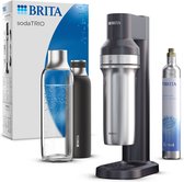 BRITA machine à eau pétillante sodaTRIO noire incl. 1x bouteille en verre (1L), 1x bouteille isotherme noire en acier inoxydable (0,65L) et 1x cartouche CO₂ universelle BRITA pour 60L d’eau pétillante délicieuse