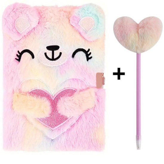 Fluffy Beren Dagboek + Pen | Unicorn Dagboek met Slot + Pen | Beer Journal Met Sleutel Slot Met Sleutel | Voor meisje / meisjes | Notitieboek met Slotje voor Kind / Kinderen | Roze Dagboekje (Geen code / cijferslot) Logboek Notitieboek Schrift