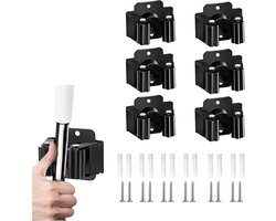Mop Houder - 6 Stuks - Bezemhouder - Bezem Houder - Bezem Ophangsysteem - Bezem Houder - Wandhouder - Hanger Achter De Deuren - Badkamer Accwssoires - Keuken Storage Tool - Gereedschapshouder - Organisator Haak - Tuingereedschap - Rvs - Zwart