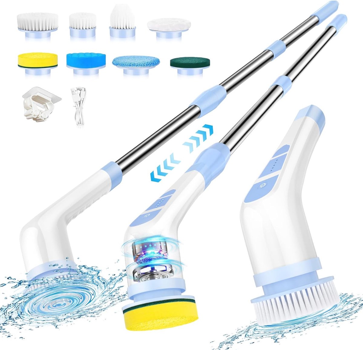 Goedkoopste Draadloze Elektrische Spin Schrobber met Lange Steel - 8 Vervangbare Borstels voor Badkamer en Badkuip