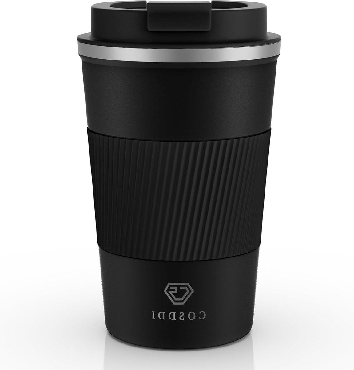 Geïsoleerde thermische reisbeker voor onderweg - herbruikbare koffiebeker voor auto - roestvrijstalen beker voor koffie water thee - 380 ml (zwart-A) — cadeau in Koken & Dineren - foto 8