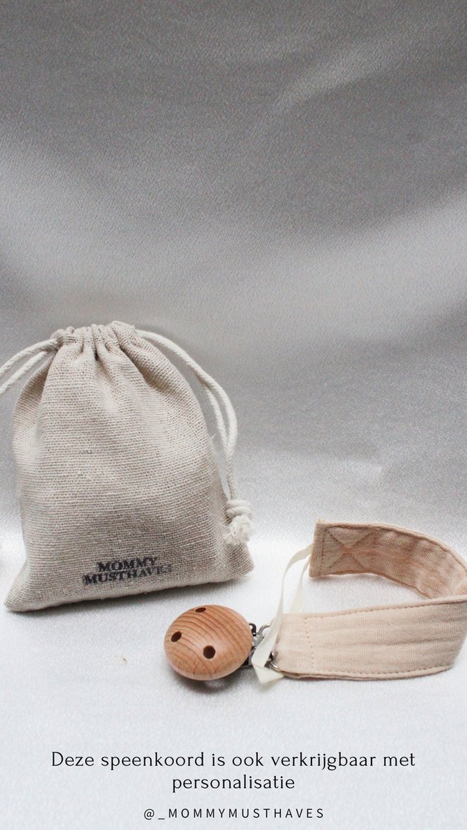 Speenkoord - katoen - beige - speenketting - fopspeen - accessoires baby - Speenkoord katoen - houten knop - baby - kraamcadeau - stof- speenkoord jongen - speenkoord meisje - feestdagen geschenk van Merkloos — afbeelding 4