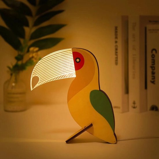 1 stuk - houten toekan lamp - Acryl LED decoratieve nachtlampje kinderen - slaaplampje - Op batterijen - Gebruikt om Feestelijke Kinderkamer te Decoreren - Warme Huisdecoratie