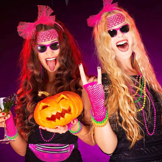 80er Jahre Outfit Damen Kostüm Accessoires Set Brille Halskette Halloween Party 80er Jahre Outfit Damen Kostüm Accessoires Set Brille Halskette Halloween Party