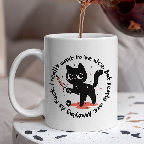 Creasowl® - People are annoying kat - Koffiemok - Cadeau voor vrouw - Koffie mok - Grappige cadeaus - Cadeau voor vriendin - Kado Katten - Kado vrouw - Cadeautje voor haar - Mokken en bekers - Verjaardag cadeau - Koffiemok - Mok met tekst - Theemok