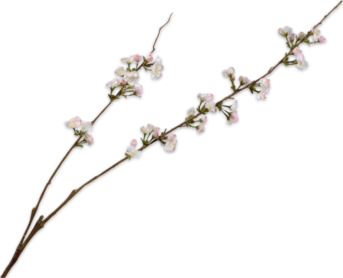 Silk-ka Kunstbloem-Zijden Bloemen Bloesem Tak Crème-Roze 116 cm Wit