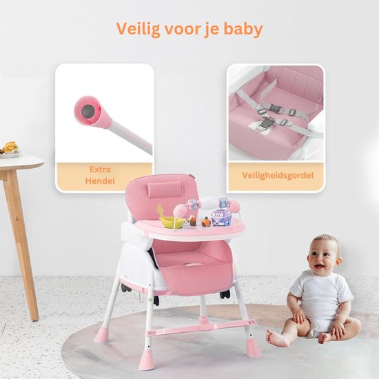White-Label® Kinderzetel - Eetstoel Baby 6 Maanden en Ouder - Kinder Eetstoel - Kinderstoel - Inklapbare Eetstoel - Roze van Merkloos — afbeelding 3