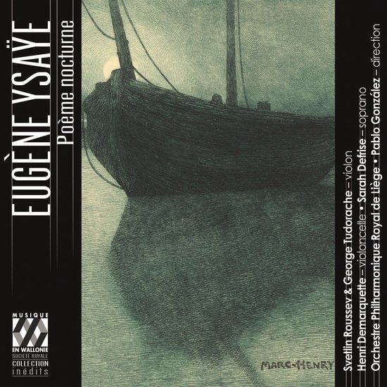 De hoes van de CD 'Poème nocturne' van Eugène Ysaÿe. De hoes is een ets van een boot op het water in de nacht, met de titel van de artiest en het album.