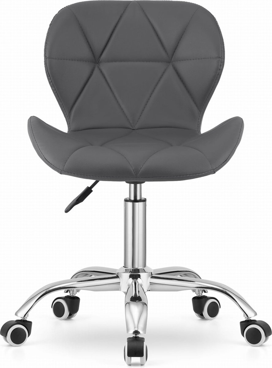 Bureaustoel AVOLA DORY-21 Grijs, Kunstleer Zitting, Ergonomisch en Verstelbare Zithoogte, 5-Poot Chrome Basis, Geschikt voor Thuis en Kantoor, Max. 110 kg