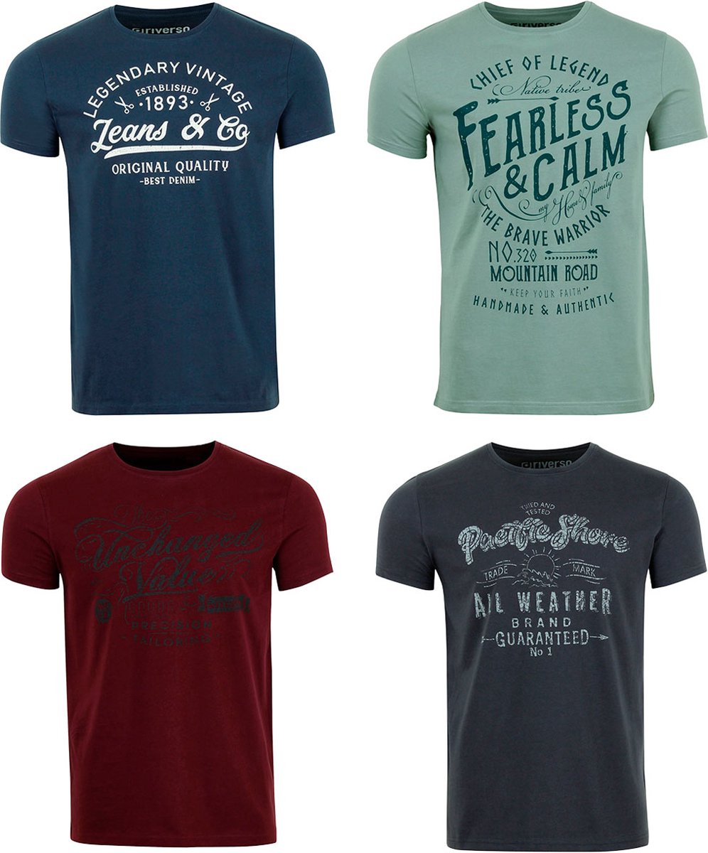 riverso Heren T-Shirt RIVLeon 4 Pack regular fit Veelkleurig S Ronde Hals Volwassenen - gemaakt van 100% katoen