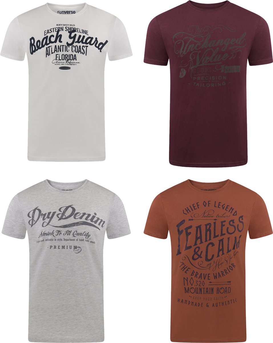 riverso Heren T-Shirt RIVLeon 4 Pack regular fit Veelkleurig L Ronde Hals Volwassenen - gemaakt van 100% katoen