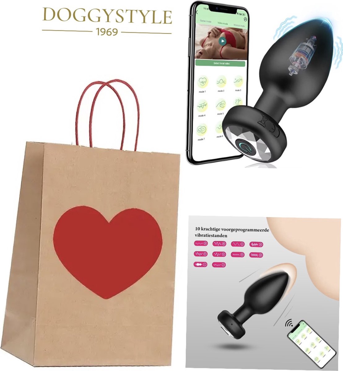 Doggystyle - Vibrerende Buttplug met App - Wereldwijd Bereik - Sex Toys voor Koppels, Mannen en Vrouwen - Op Afstand te Besturen - Anaal Dildo - Waterdicht - Anaal Vibrator - Anal Plug - Luxe love bag cadeauverpakking - Zwart