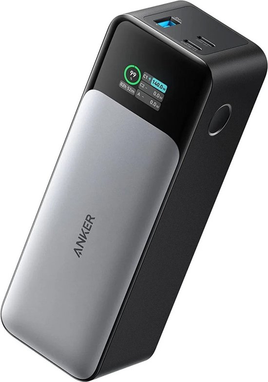 Anker 737 Powerbank (PowerCore 24K) 24.000mAh - 140W - 2x USB-C en 1x USB-A Poorten - Zwart/Zilver - Smart Digital Display - Geschikt voor Smartphones en Laptops