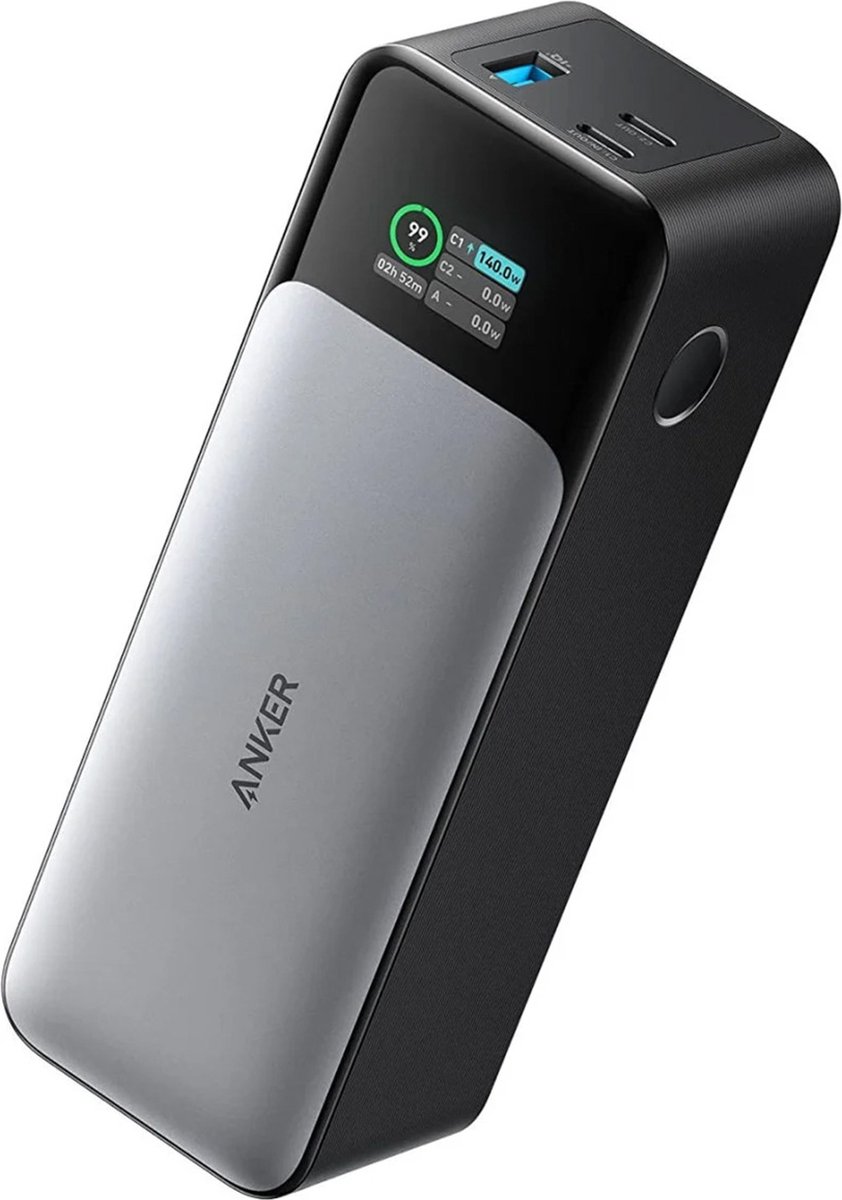 Anker 737 Powerbank (PowerCore 24K) 24.000mAh - 140W - 2x USB-C en 1x USB-A Poorten - Zwart/Zilver - Smart Digital Display - Geschikt voor Smartphones en Laptops - Anker - €91,00