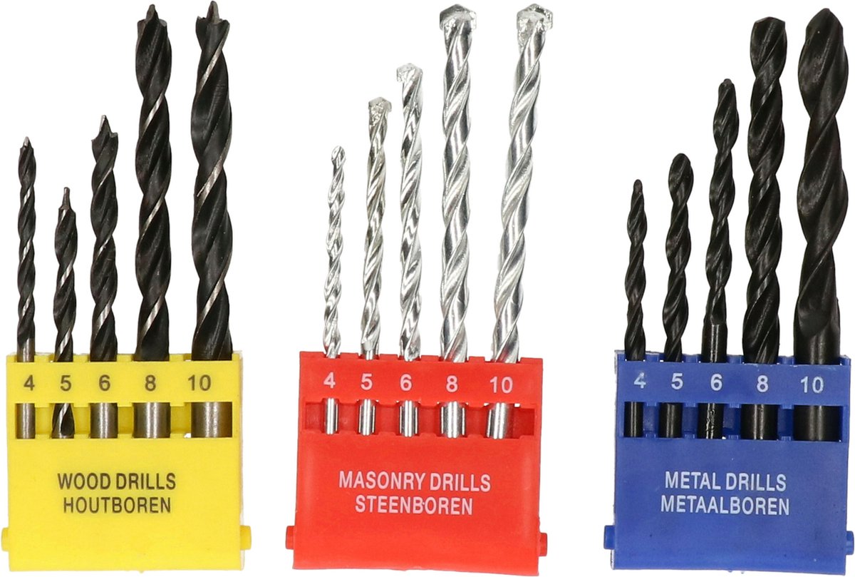 FX Tools Borenset - 15-delig - hout/metaal/steen - 4 tot 10 mm - inclusief houder