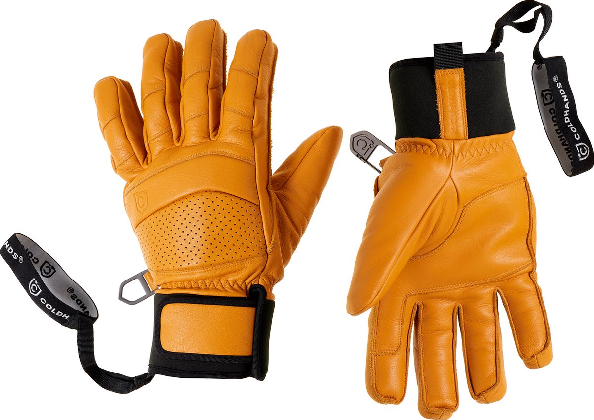 Skihandschoen winddicht. volledig leder duurzaam comfort ademend 3M™ Thinsulate™ isolatielaag warm vochtafvoerend uitstekende grip nauwsluitende manchet C®-haak polsband. Ontworpen voor de kou geschikt voor alle weersomstandigheden. Bruin