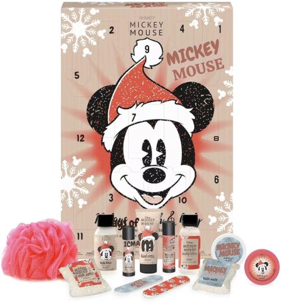 Disney Mickey Mouse Bad 12 Dagen Kerst Adventskalender - Schoonheid & Cosmetica Geschenken - Loofah - Lotion - Zeep - Nagelvijl