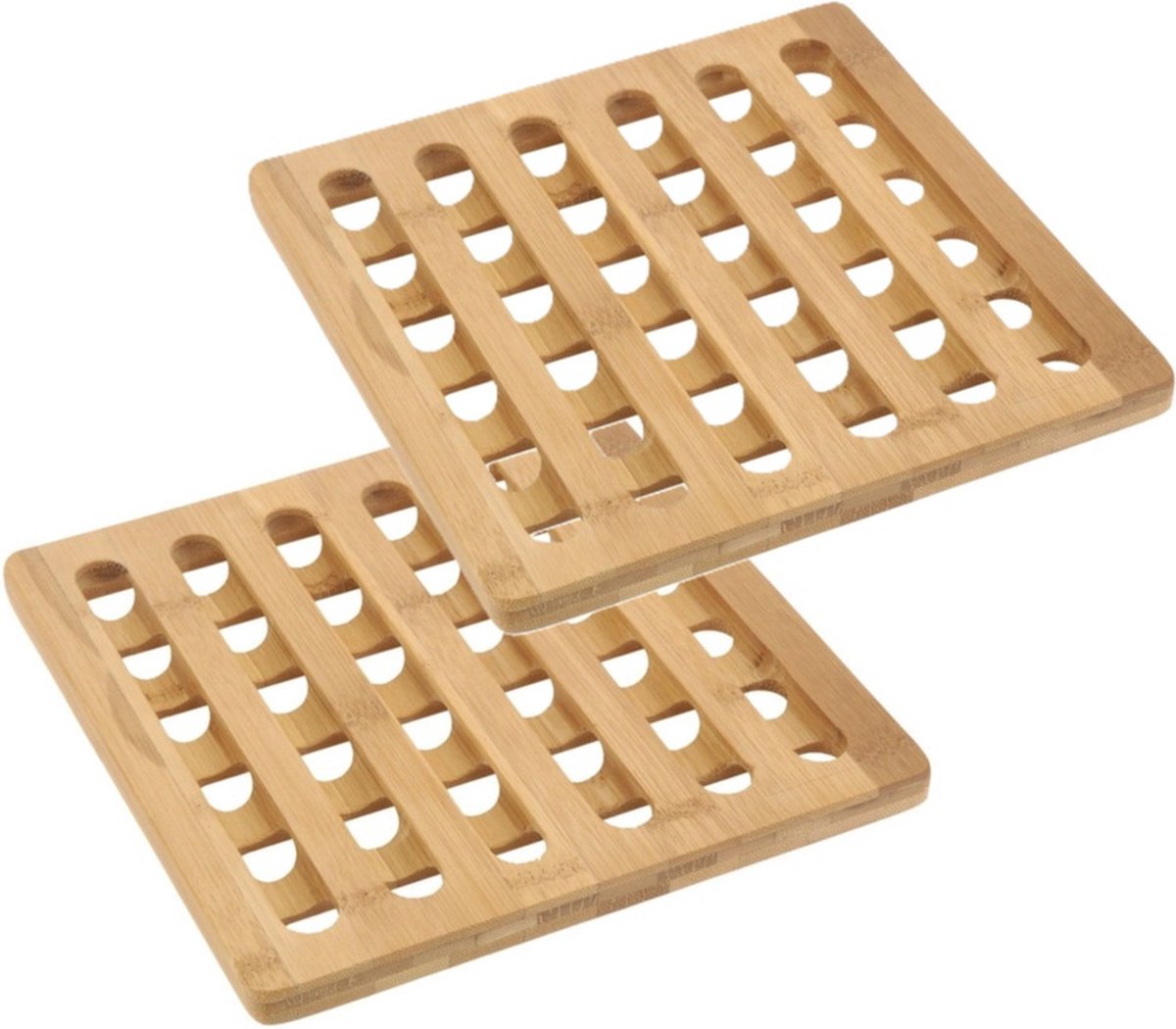 Pannenonderzetter - 2x - bamboe hout - L20 x B20 x H1 cm - hittebestendig