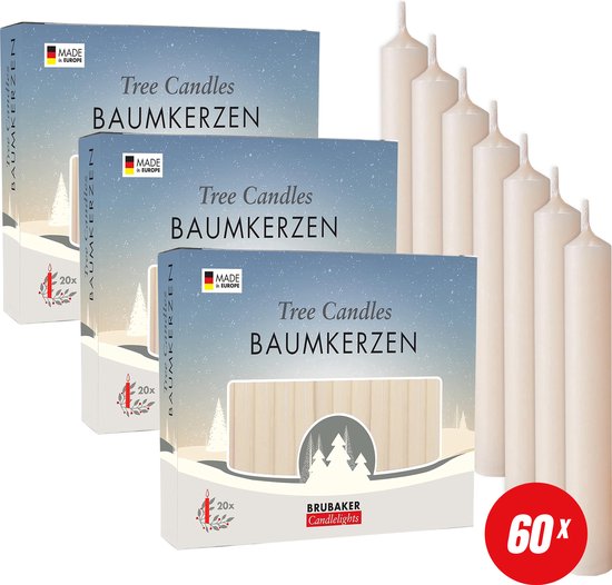 BRUBAKER 60 Stuks Boomkaarsen Was - Champagne - Kerstkaarsen - Piramidekaarsen - Kerstboomkaarsen - 95/12.5 mm – Kaarsen - Kaarsjes