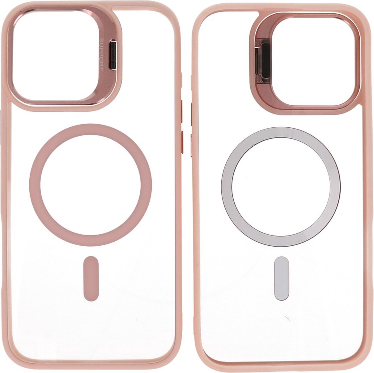 MagSafe Hoesje Geschikt voor iPhone 16 - Camera Beschermer Case met Staande Functie - Roze
