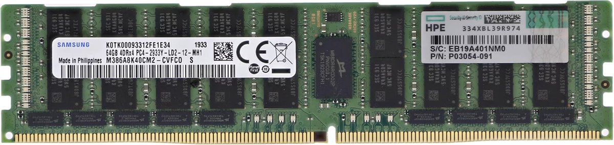 Server-RAM HPE (P/N: P03054-091) Samsung M386A8K40CM2-CVF 64GB 4DRx4 PC4-2933Y-LD2-12 ECC Registered (LRDIMM), Bulk verpakt