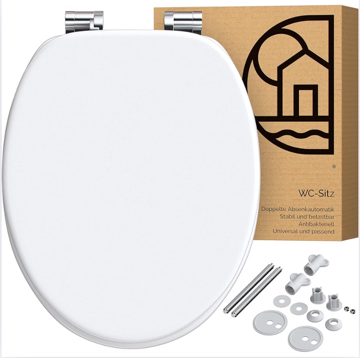 Wc-bril Toiletbril Sluitingsmechanisme MDF Metalen Scharnieren RVS Houten Toiletzitting Wit