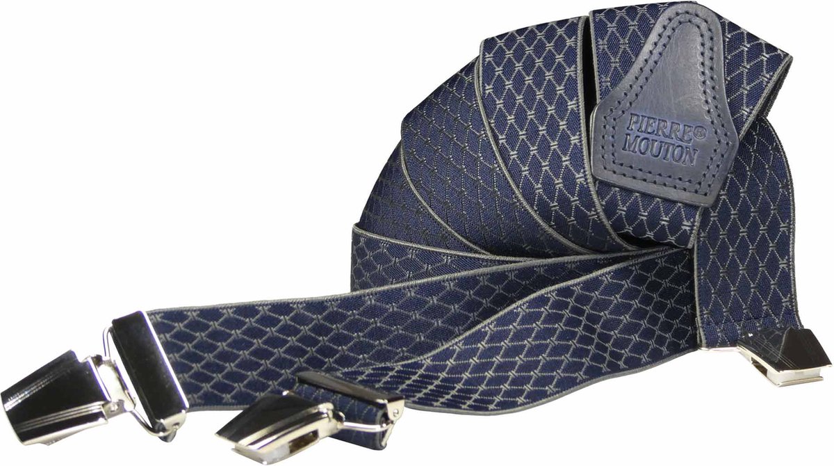 Pierre Mouton Diadème Bretel - Bretels - Volwassenen - Heren - Blauw - 120cm - 3 brede clips - 35mm - M - L