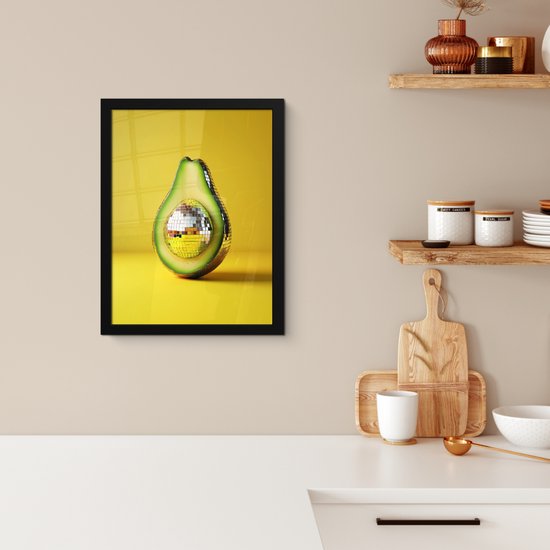 Cadre photo avec affiche - Cadre pour affiche 30x40 cm - Posters - Avocat - Boule disco - Jaune - Glitter - Photo dans cadre - Décoration murale Cuisine - Accessoires de Décoration murale murale - Décoration murale - Peintures