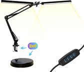 2-in-1 LED Desk Lamp with 160 Pieces Light Beads, 24W Desk Lamps Architect Desk Lamps with Base and Clamp, 3 Colors & 10 Stepless Dimming, Table Lamp