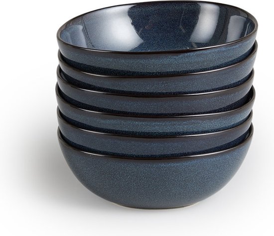 MamboCat Marina Set van 6 platte borden I 27 cm I blauwe porseleinen borden met maritiem design voor 6 personen I Gischt oceaan decor