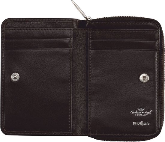 Cartera Monedero Golden Head Con Protección RFID - Cuero Taupe, Cremallera Y Múltiples Compartimentos
