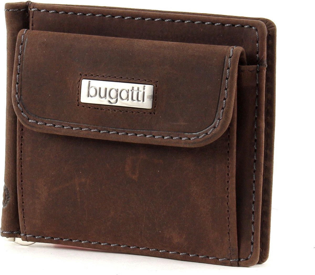 bugatti Leren Portemonnee Hunter Dollarclip 8CC Metal Logo Brown Bruine