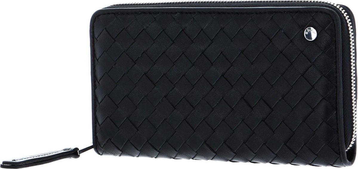 abro Leren Portemonnee Leather Piuma Weaving Zip Wallet Black / Nickel Zwart