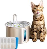 Oneisall Drinkfontein Kat en Hond - PWF-001 - 2 liter drinkfonteinen - Waterbak - Kattenfontein met stille waterpomp - Roestvrij Staal - Inclusief 3 filters