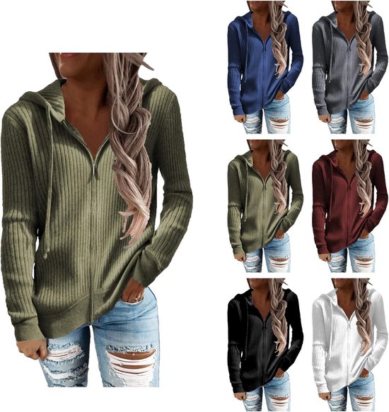 Sweat Zippé Femme Long - Veste à Capuche Oversized, Poches, Pour Automne/Hiver - Taille Grande