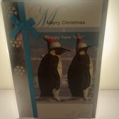5 Kerst Nieuwjaar Wenskaarten Engels - Merry Christmas - Happy New Year - Pinguin Koord - Christmas - Weihnachten - Noel - Rechthoek 11,5x17cm - Met Envelop