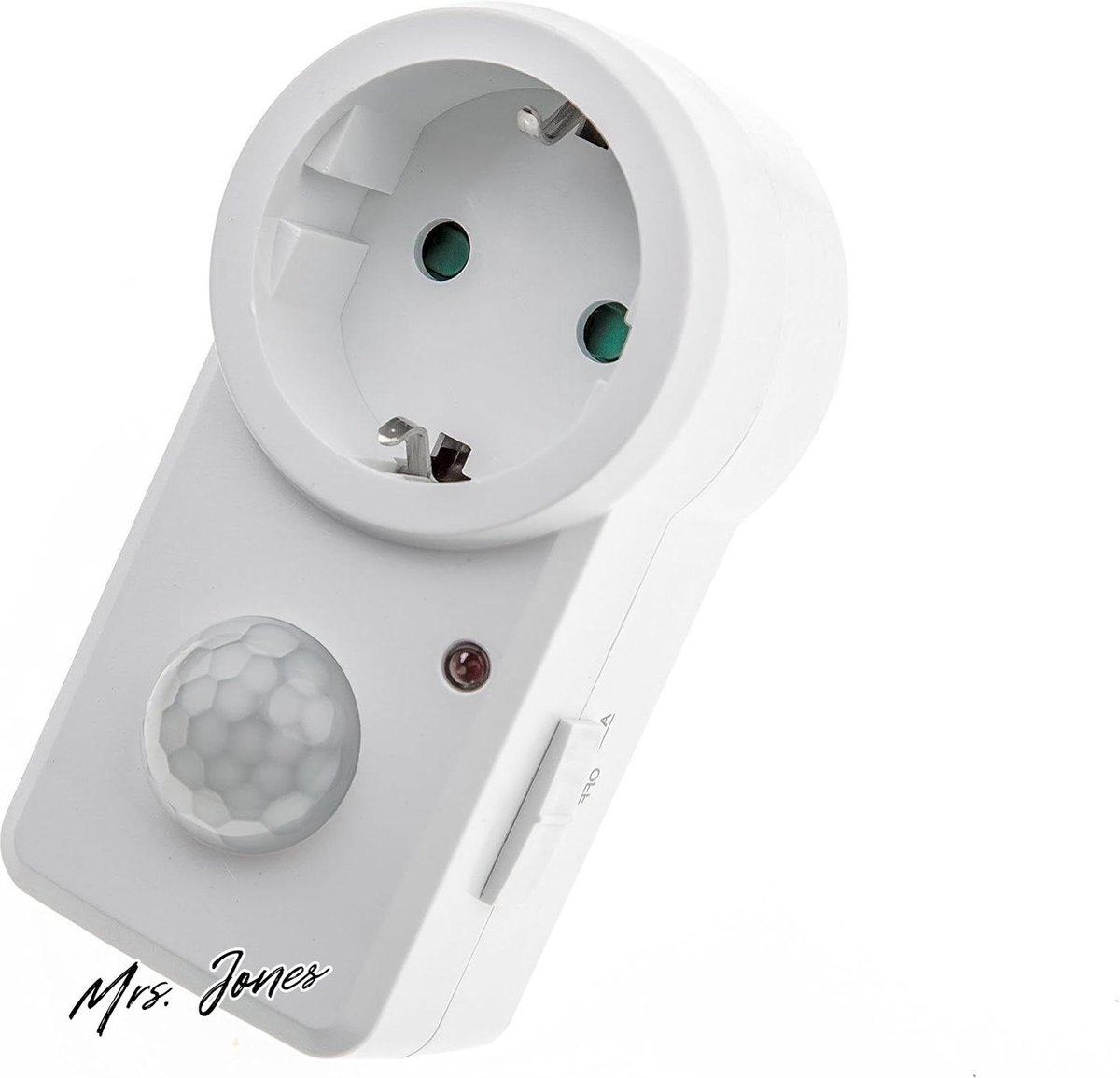 Mrs. Jones Insteekbare PIR bewegingsmelder 180° voor stopcontact - 230V / 1200W - LED geschikt - tot 8m reikwijdte - schemeringssensor .