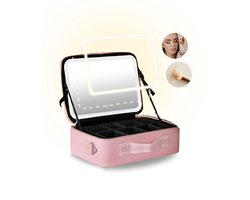 XL Luxe Beautycase Tas met Spiegel & LED Verlichting – Perfecte Make up Koffer Organizer voor Dames - 37cm x 26,5cm x 12,5cm - Roze