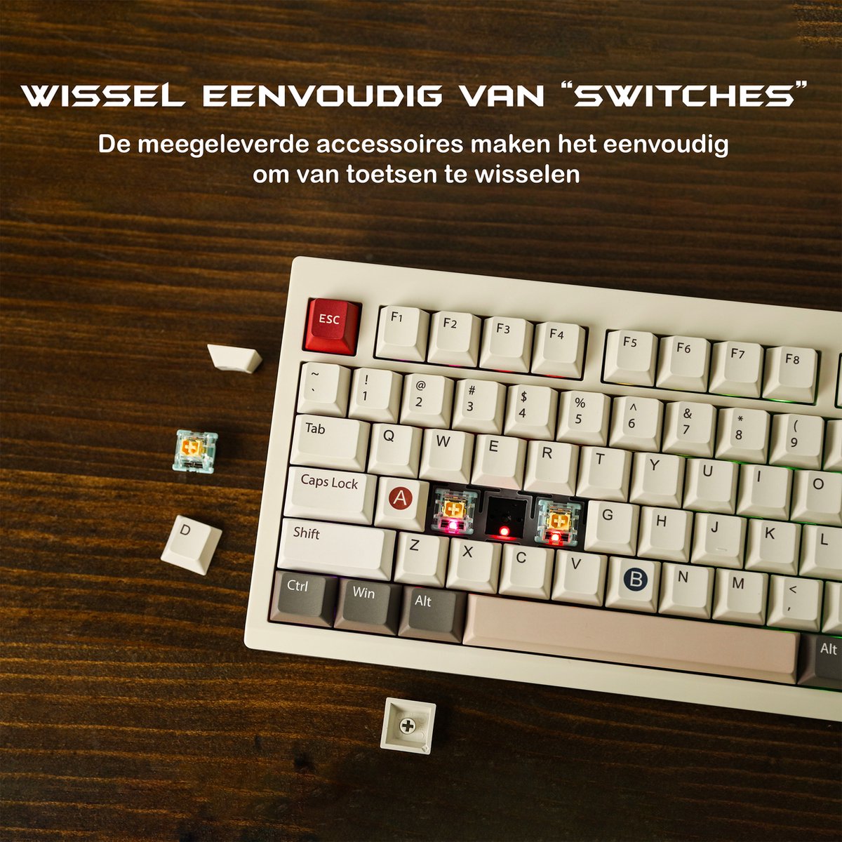 EPOMAKER TH80 Pro V2 - Wit - Mechanisch Draadloos Toetsenbord - 75% - QWERTY - Mechanical Keyboard met Mini Scherm - Wisteria Linear thumbnail 3