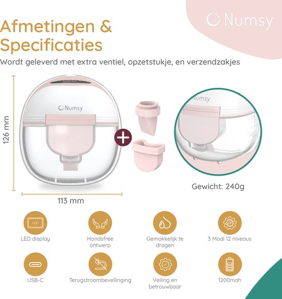 Numsy Elektrische Draadloze Borstkolf Enkel - Handsfree - BPA Vrij - Enkele van Numsy — afbeelding 3