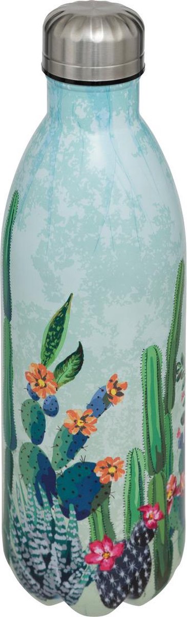 Thermosfles Tropical 1000 ml Blauw Cactus - Eén liter - RVS drinkfles - waterfles - thermosfles - Prints - Thermosbeker