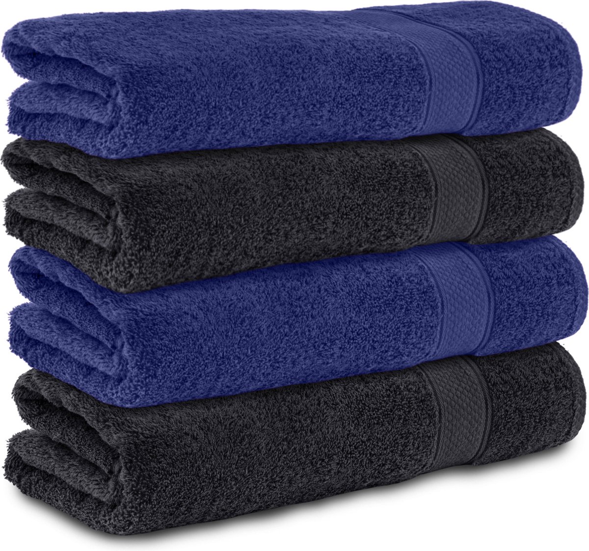 Komfortec Handdoekenset 4x Handdoek 50x100 cm - 100% Katoen - Schwarz-Navyblau