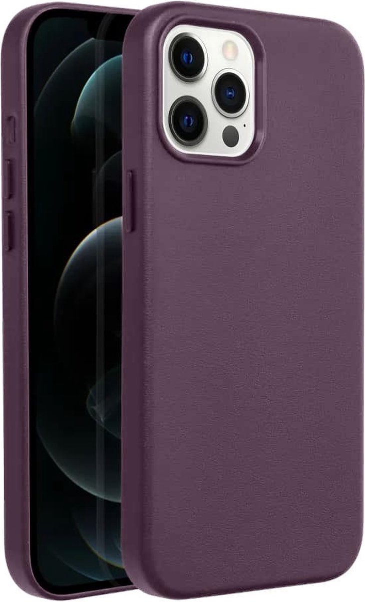 Casify Leren Hoesje geschikt voor MagSafe iPhone 12 Pro Max Hoesje - Donkerpaars