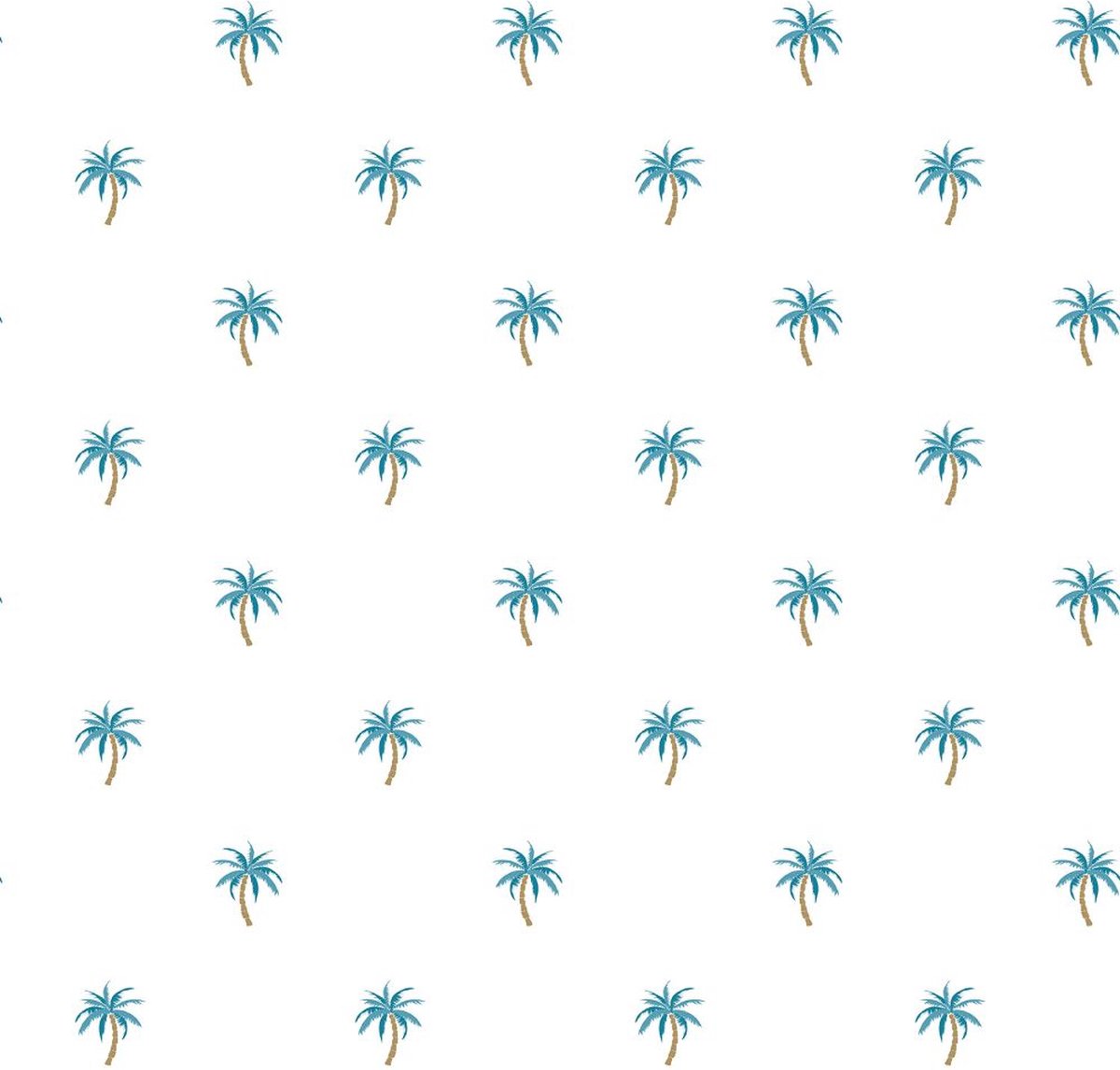 Behang – Palmbomen – Wit Blauw – Eclectisch – Maximalistisch – Tropisch – Kinderbehang – Muurdecoratie – 0,53 x 10,05 M – hashtag