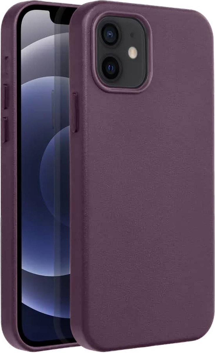 Casify Leren Hoesje geschikt voor MagSafe iPhone 12 Mini Hoesje - Donkerpaars
