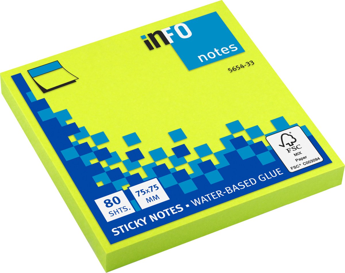 Info sticky notes - Brilliant - 80 vel - 75x75mm - groen - IN-5654-33