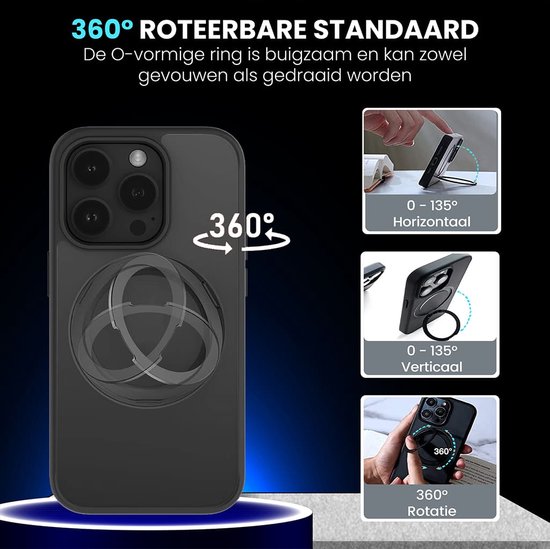 Casify adapté à iPhone 13 Pro Max MagSafe Case avec béquille réglable à 360° - Zwart Mat