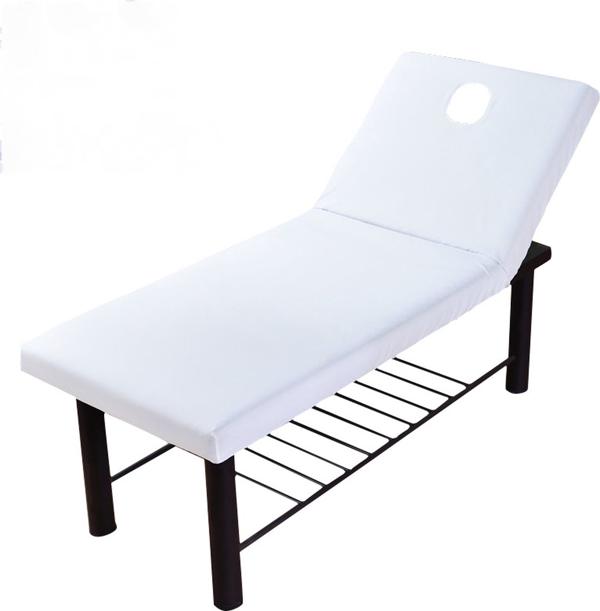 Goedkoopste Massagetafelhoes met gezichtsgat - platte massagetafelhoes - polyester - Wit - massagetafelhoes - elastische koordrand, antislipontwerp - passend massagebankhoes voor schoonheidssalon en spa