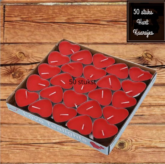 Yippiez - Romantische Kaarsen | Hartjes Decoratie | Waxinelichtjes Liefde | Kerst & Valentijn Versiering | 50 Stuks Rode Hartjes