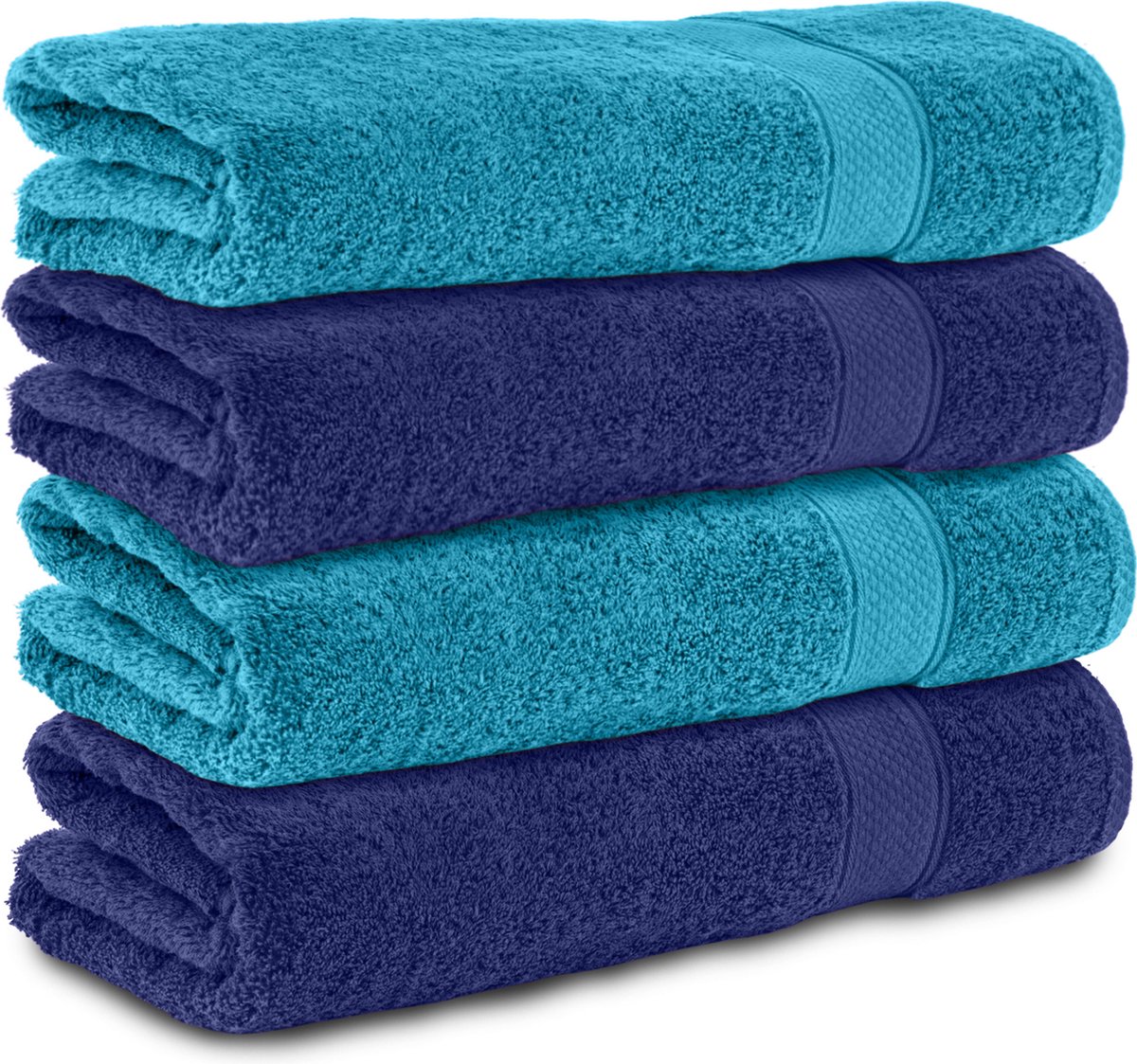 Komfortec Handdoekenset 4x Handdoek 50x100 cm - 100% Katoen -Navyblau&Turkis